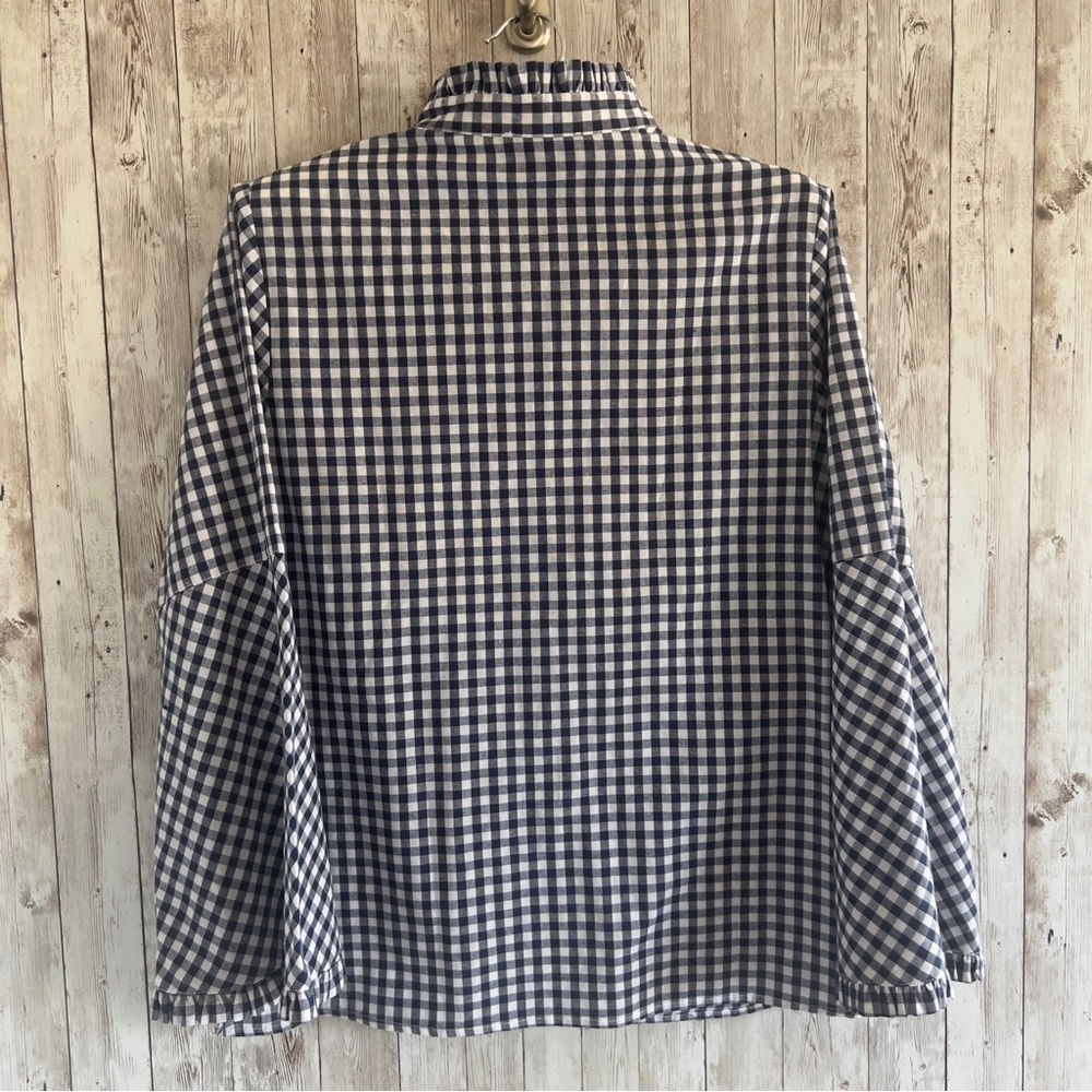 Duffield Lane Preppy Blue and White Gingham Bell Sleeve Blouse Small - Picture 2 of 5